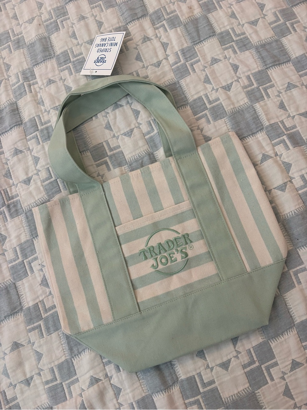Trader Joe's Mint Green Stripe Canvas Tote